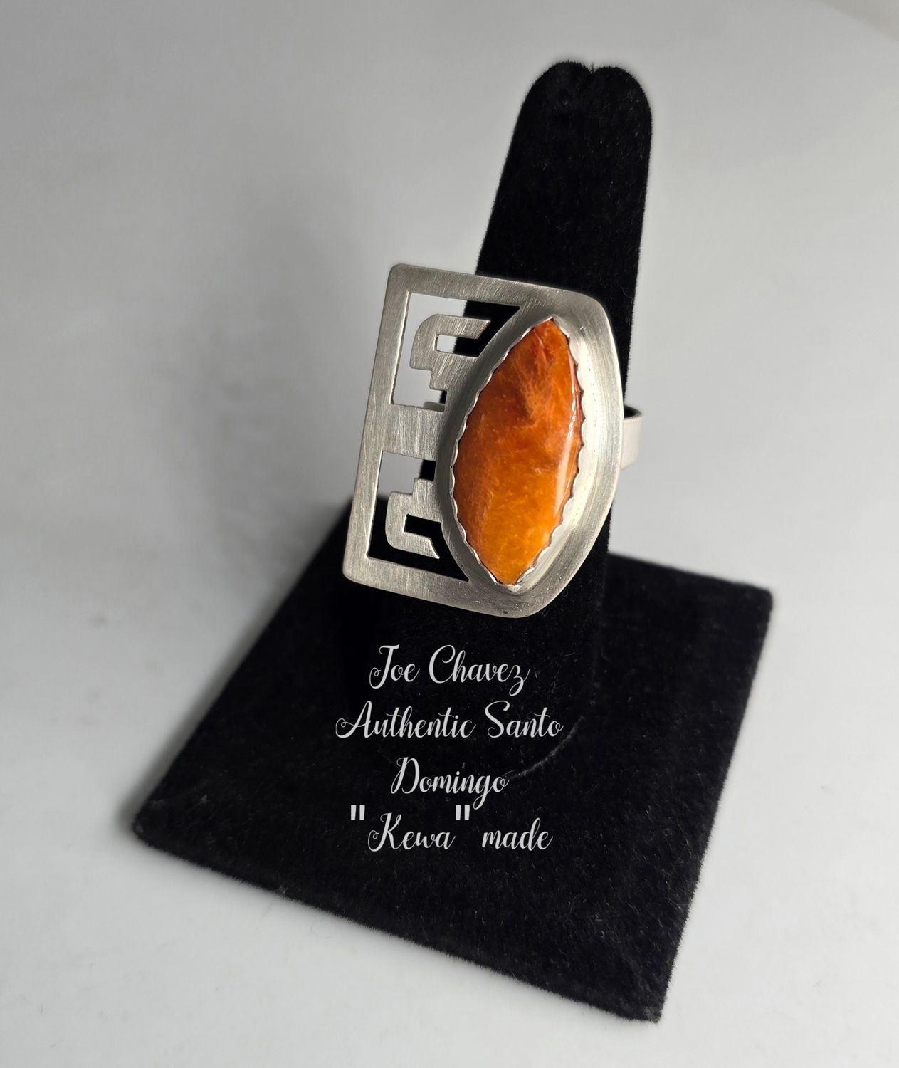 Sterling silver brushed finish adjustable ring with natural Spiney Oyster shell