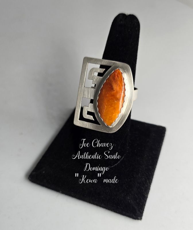 Sterling silver brushed finish adjustable ring with natural Spiney Oyster shell