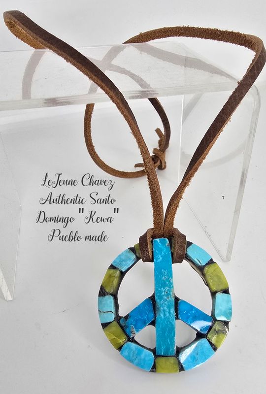 Inlaid Peace symbol pendant with Blue/green Kingman turquoise and Serpentine stones