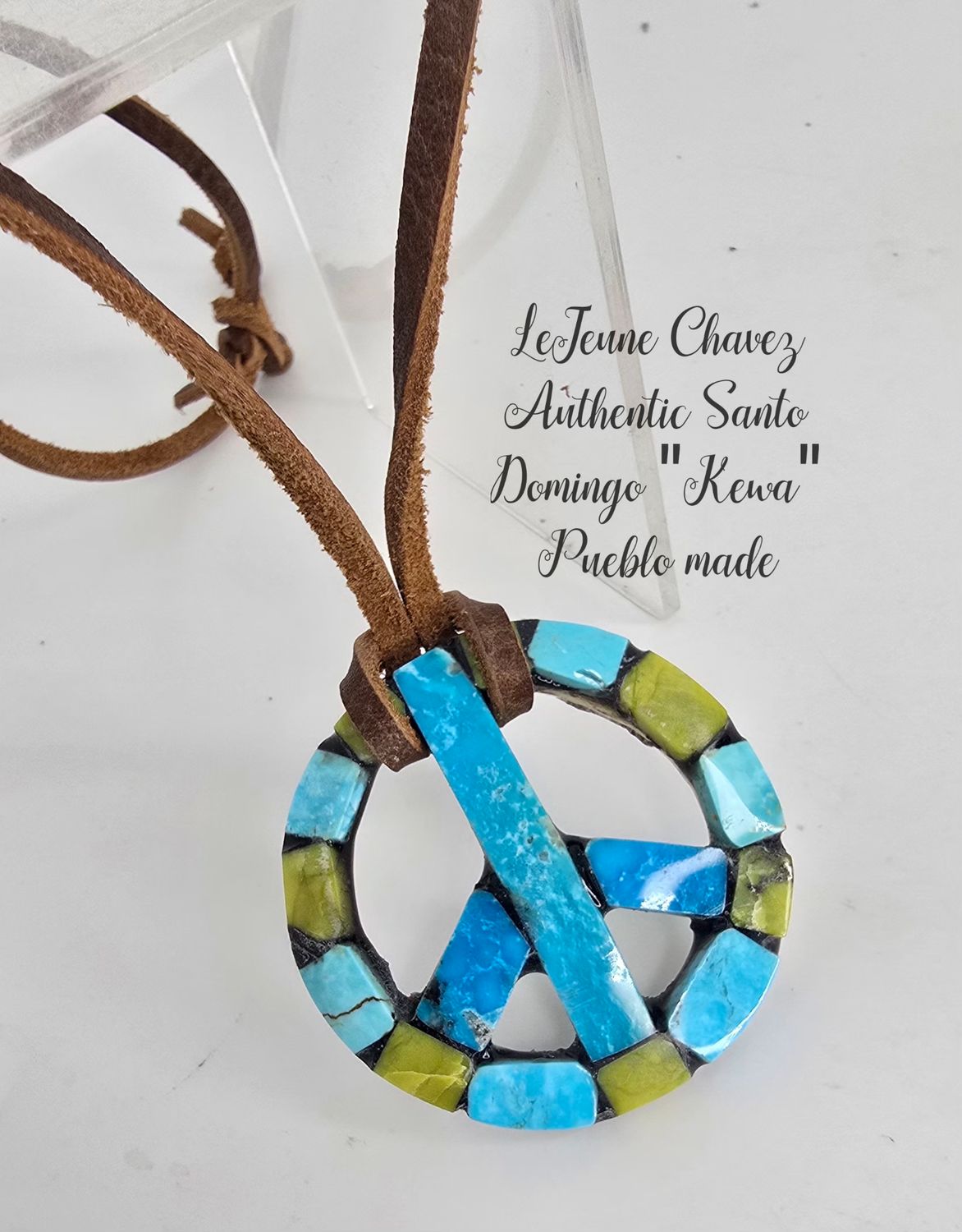 Inlaid Peace symbol pendant with Blue/green Kingman turquoise and Serpentine stones