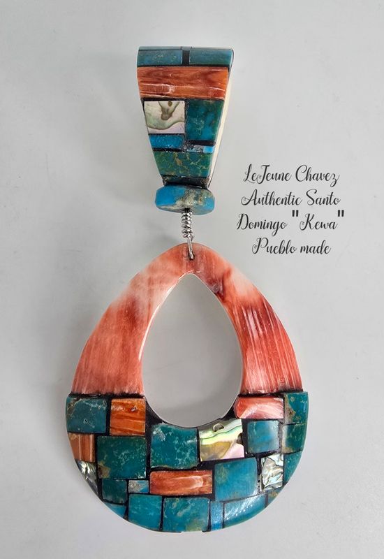 Inlaid double Pendent with Spiney Oyster shell, Kingman turquoise and abalone shells