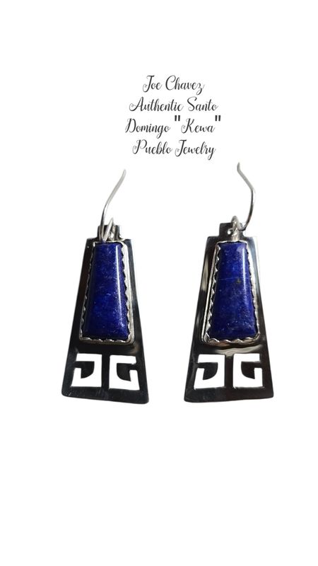 Sterling silver earrings with high-quality Lapis Lazuli stones and traditional Pueblo symbols