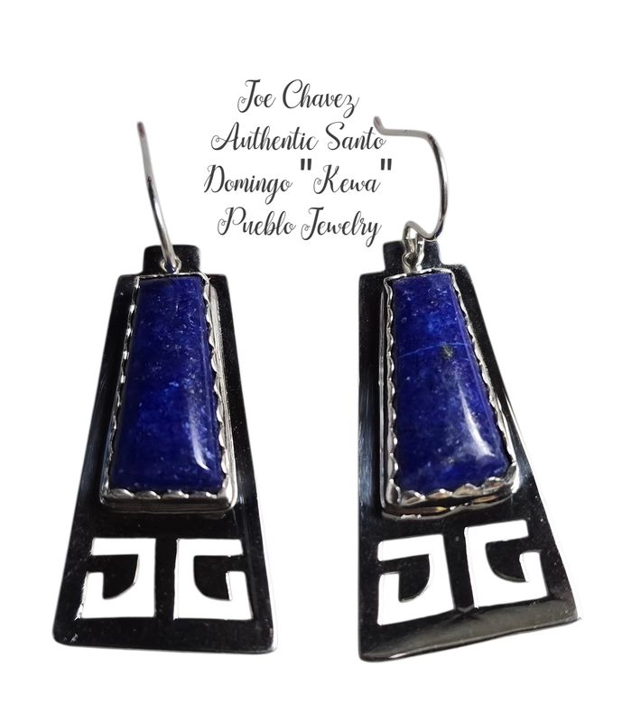 Sterling silver earrings with high-quality Lapis Lazuli stones and traditional Pueblo symbols