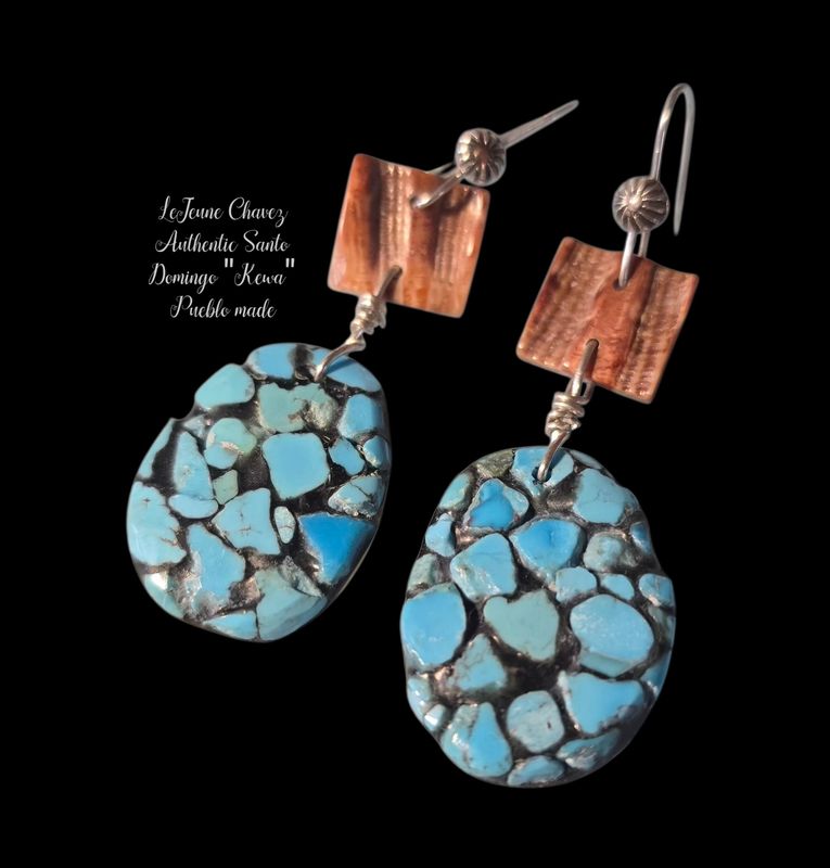 Natural Lions Paw shell and inlaid Kingman turquoise nugget dangle earrings with hand crafted sterling silver earwires