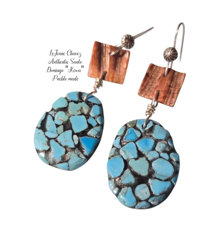 Natural Lions Paw shell and inlaid Kingman turquoise nugget dangle earrings with hand crafted sterling silver earwires