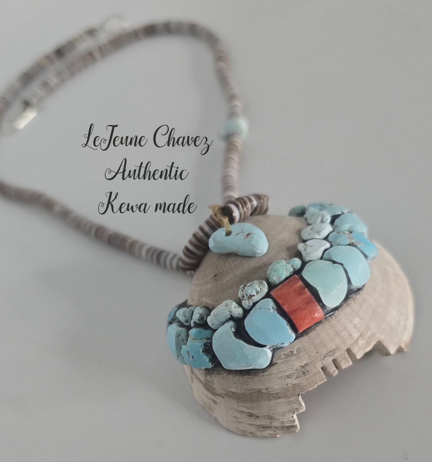 Authentic Santo Domingo Pueblo made Heishi, natural Lone Mountain turquoise and Spiney Oyster shell
