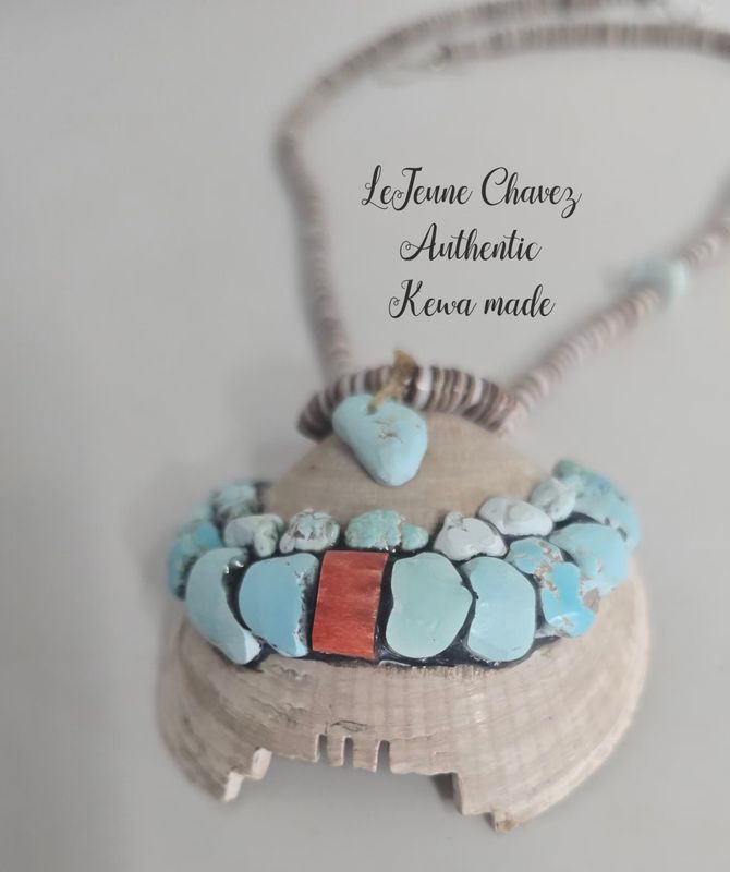 Authentic Santo Domingo Pueblo made Heishi, natural Lone Mountain turquoise and Spiney Oyster shell