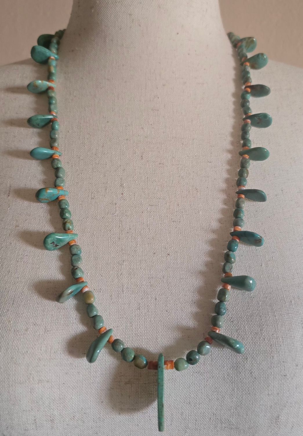Turquoise, Spiney Oyster shell tab necklace