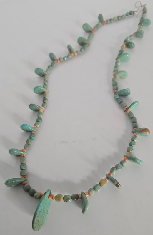 Turquoise, Spiney Oyster shell tab necklace