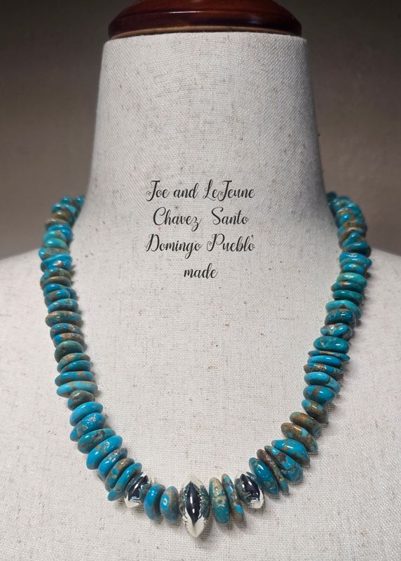 Natural high-quality Royston Turquoise necklace with hand crafted sterling silver beads