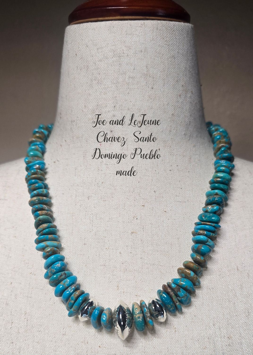Natural high-quality Royston Turquoise necklace with hand crafted sterling silver beads