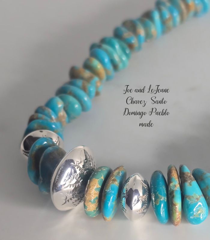 Natural high-quality Royston Turquoise necklace with hand crafted sterling silver beads