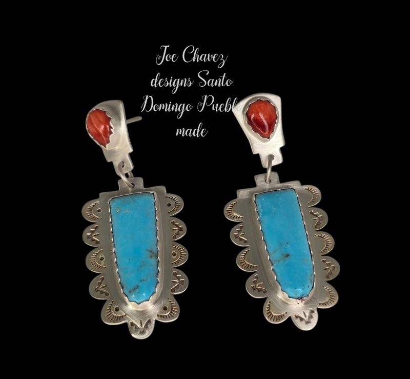 Sterling silver statement earrings with natural Spiney Oyster shell and Kingman turquoise stones