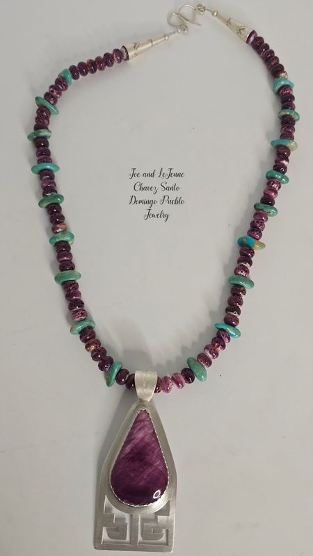 Purple Spiney Oyster shell,  Turquoise nugget necklace with Sterling silver Pendent and natural Spiney Oyster shell