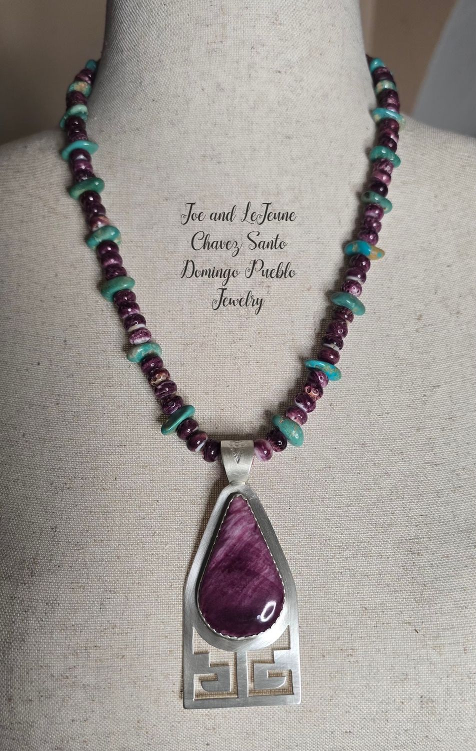 Purple Spiney Oyster shell,  Turquoise nugget necklace with Sterling silver Pendent and natural Spiney Oyster shell