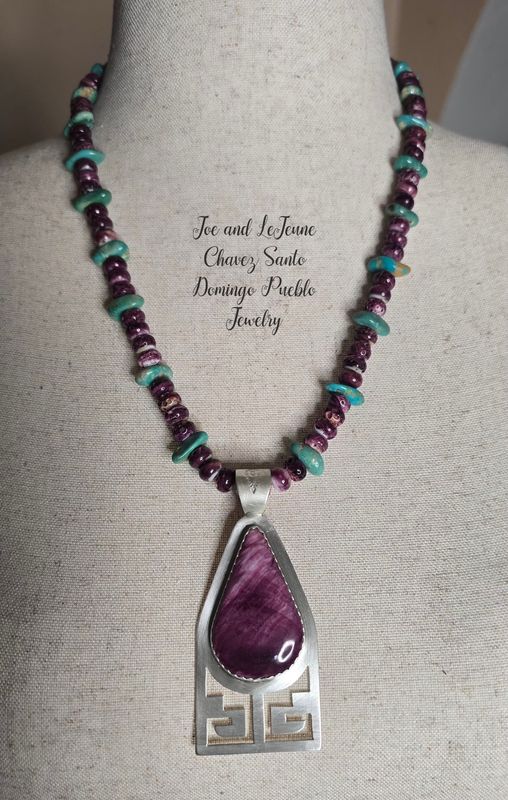 Purple Spiney Oyster shell,  Turquoise nugget necklace with Sterling silver Pendent and natural Spiney Oyster shell