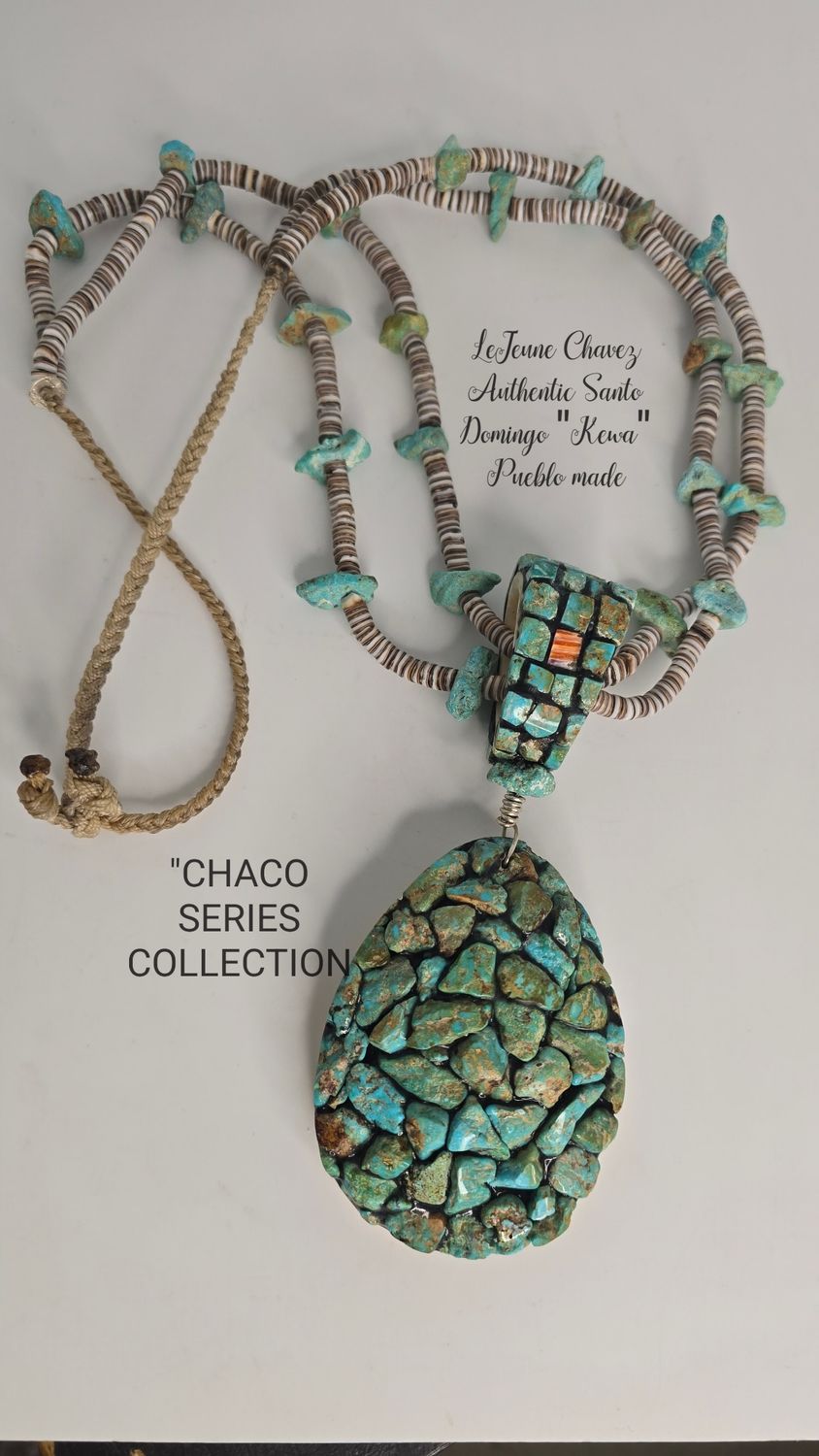 CHACO SERIES COLLECTION- NATURAL CRIPPLE CREEK TURQUOISE and HEISHI NECKLACE WITH INLAID PENDENT