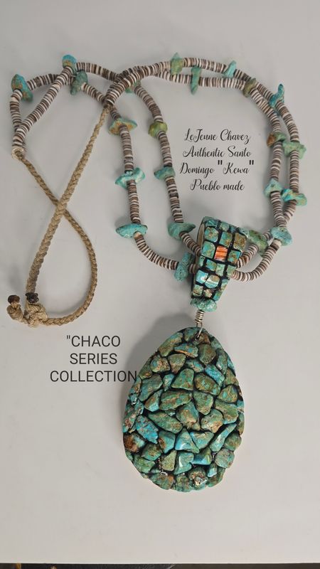 CHACO SERIES COLLECTION- NATURAL CRIPPLE CREEK TURQUOISE and HEISHI NECKLACE WITH INLAID PENDENT