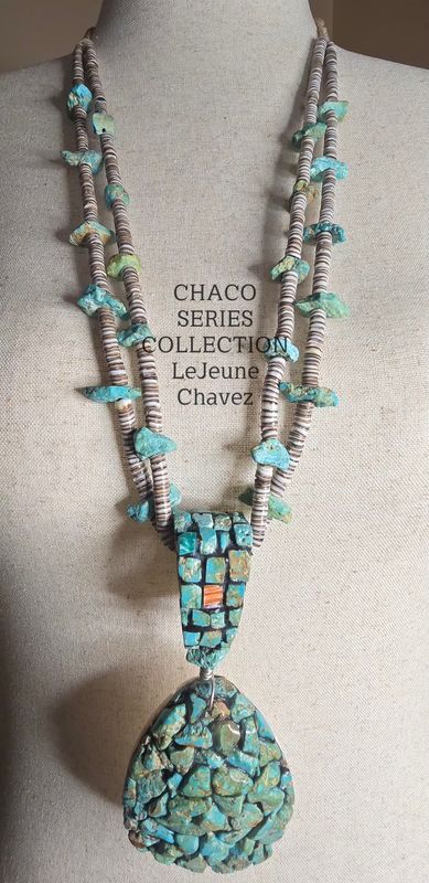 CHACO SERIES COLLECTION- NATURAL CRIPPLE CREEK TURQUOISE and HEISHI NECKLACE WITH INLAID PENDENT