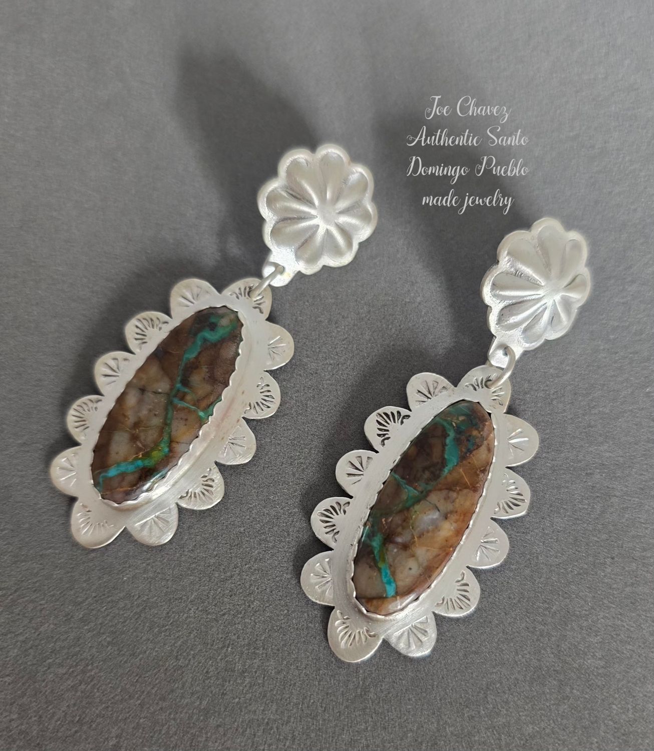 Sterling silver brushed finish with Royston Ribbon Turquoise