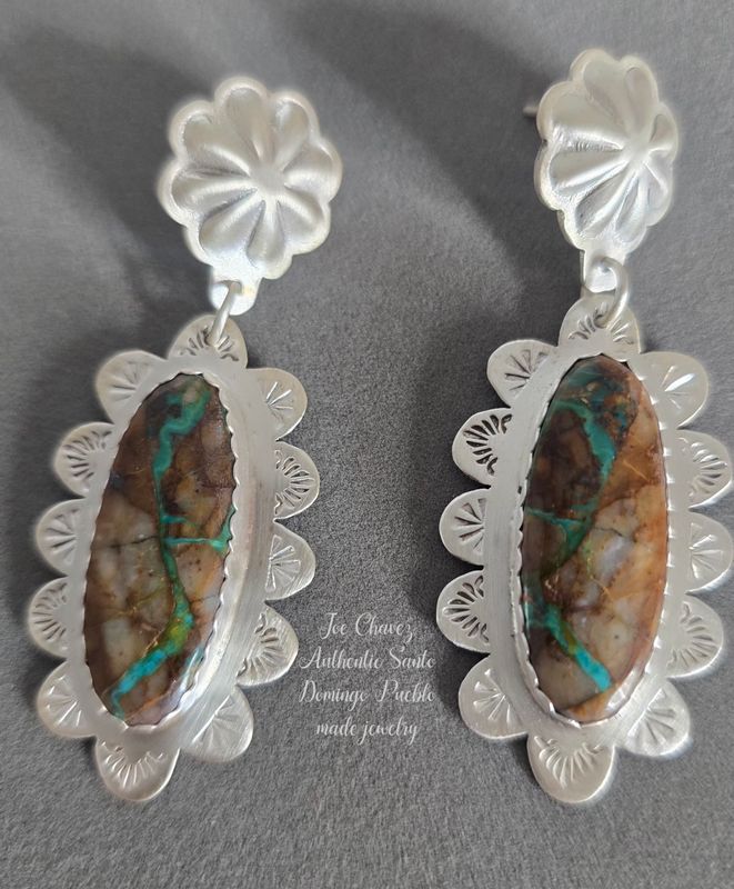 Sterling silver brushed finish with Royston Ribbon Turquoise