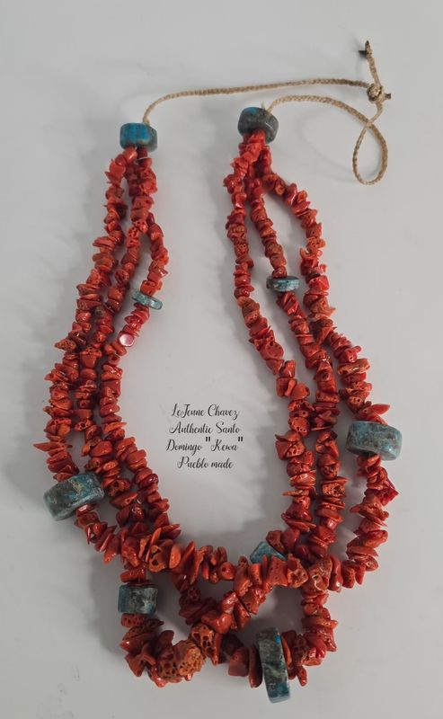 Vintage natural MEDITERRANEAN Coral necklace with handshaped, drilled Kingman turquoise beads