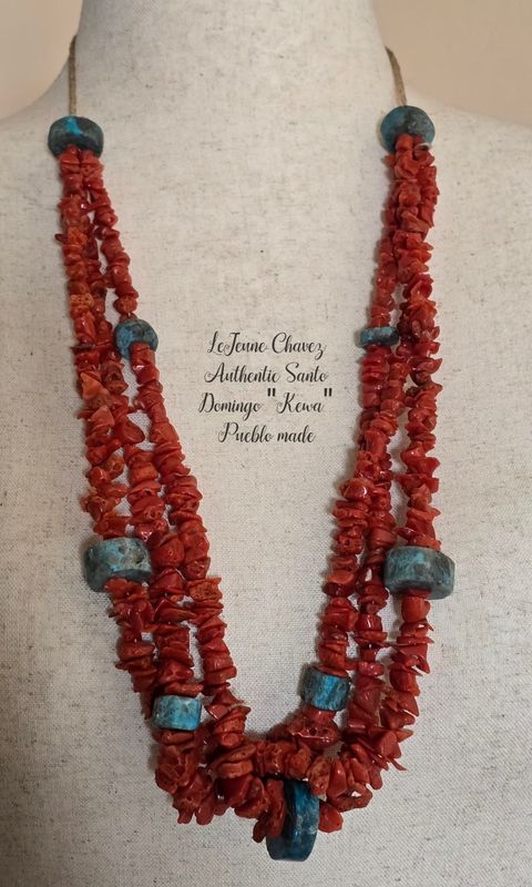 Vintage natural MEDITERRANEAN Coral necklace with handshaped, drilled Kingman turquoise beads