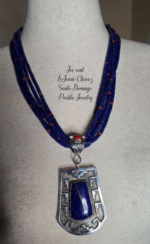 5 strands of high quality Lapis Lazuli/Mediterranean Coral on Overlay sterling silver Pendent with Lapis Lazuli stone.