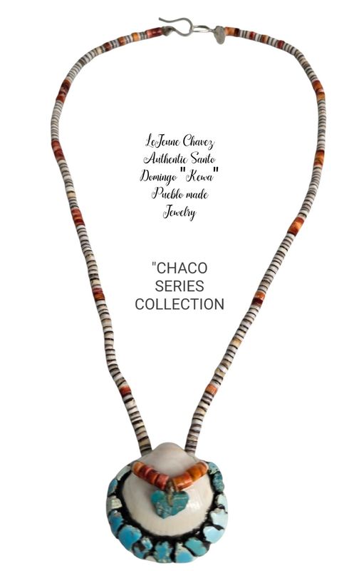 "CHACO SERIES COLLECTION- Traditional Pueblo Necklace  with natural Lone Mountain turquoise.  Authentic Santo Domingo Pueblo Heishi
