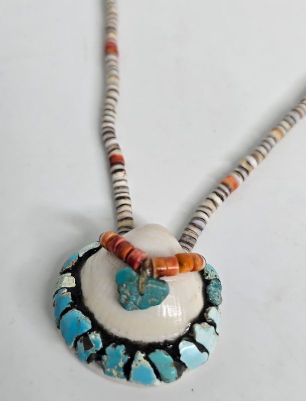 "CHACO SERIES COLLECTION- Traditional Pueblo Necklace  with natural Lone Mountain turquoise.  Authentic Santo Domingo Pueblo Heishi
