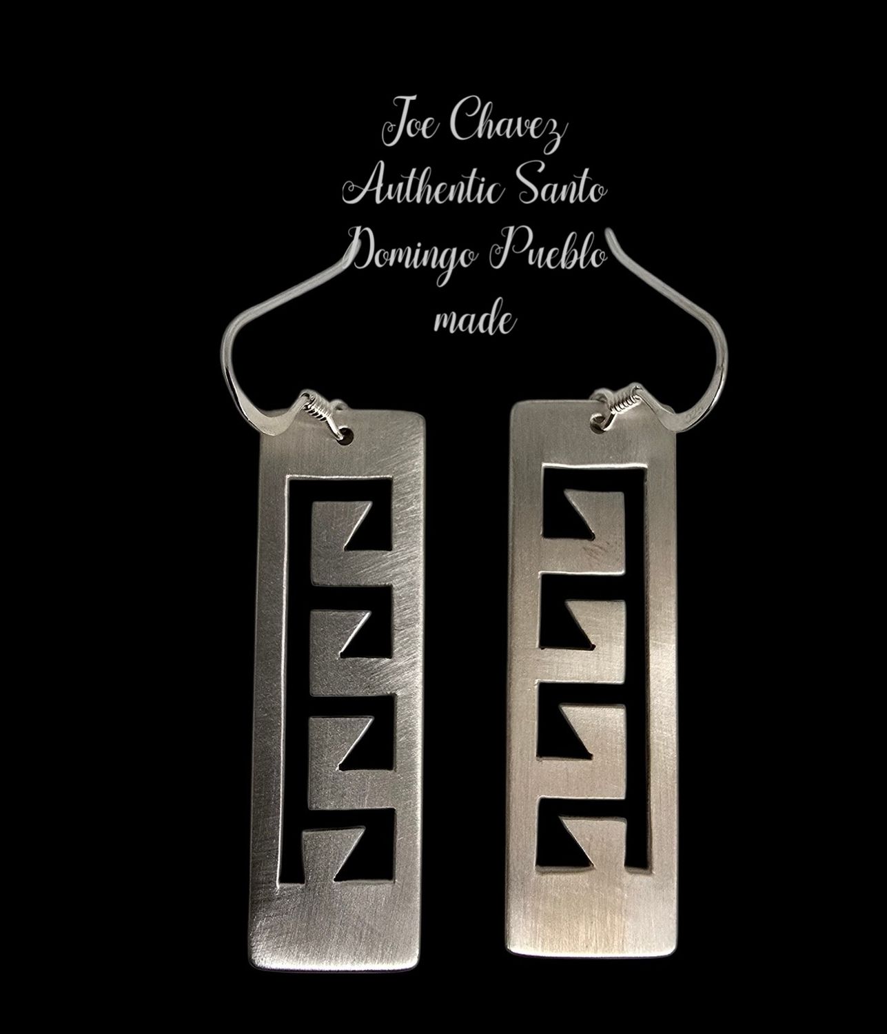 Sterling silver Brushed finish earrings with traditional Pueblo symbols