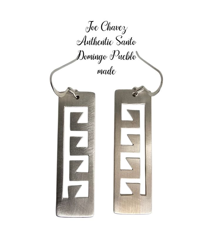 Sterling silver Brushed finish earrings with traditional Pueblo symbols