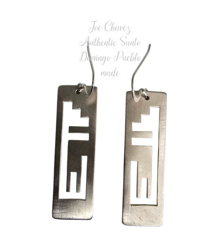 Sterling silver brushed finish earrings with traditional Pueblo symbols