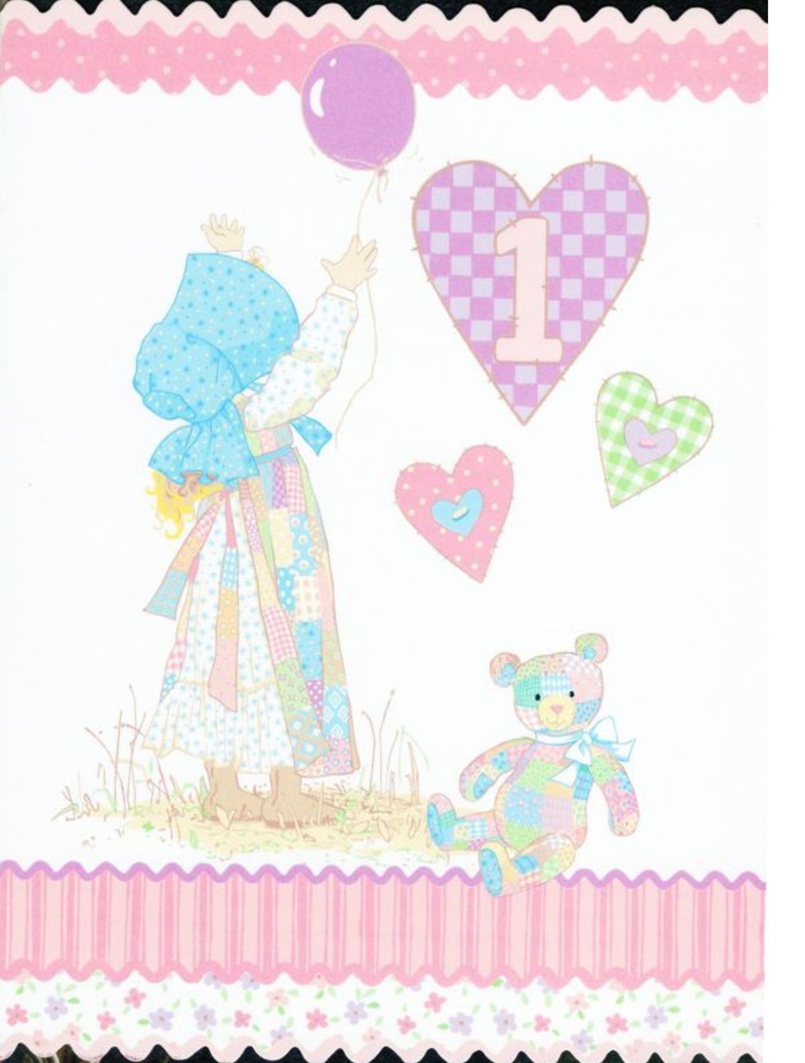 Vintage Birthday Card For One Year Old Baby Girl with postage stamp