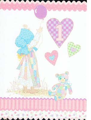 Vintage Birthday Card For One Year Old Baby Girl with postage stamp