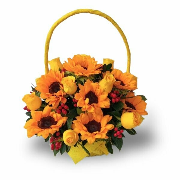 Arreglo Floral de 10 Rosas Amarilla y 10 Girasoles
