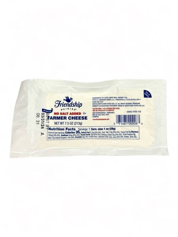Friendship Farmer Cheese No Salt Added 7.5oz (213g.)