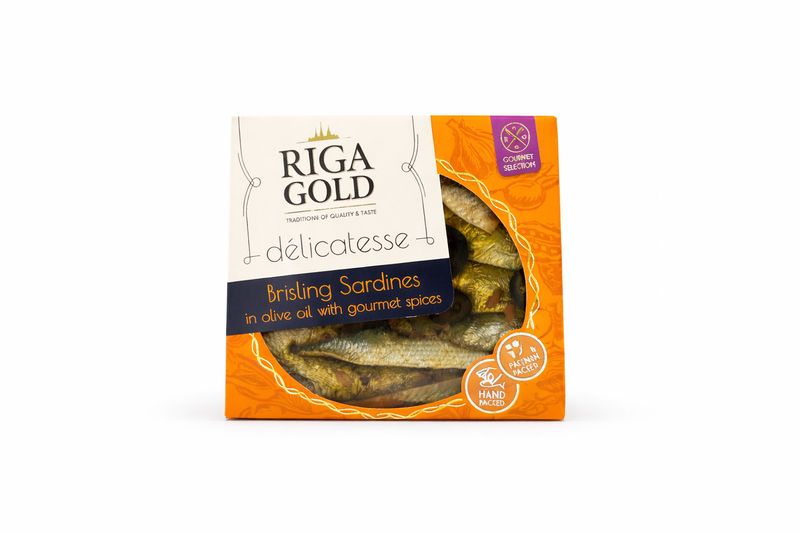 Riga Gold Brisling Sardines in Olive Oil with Gourmet Spices / 120 g