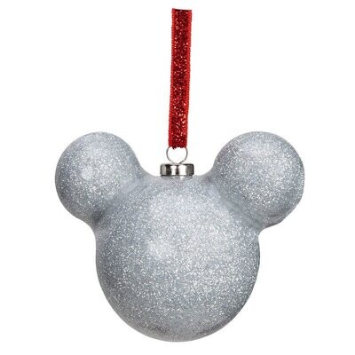 Disney Mickey Mouse Glitter Kerstbal Ornament Zilver