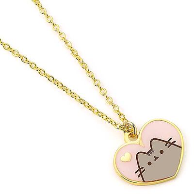 Pusheen  -roze hart bedel ketting in goudkleur - 40 cm- Ketting