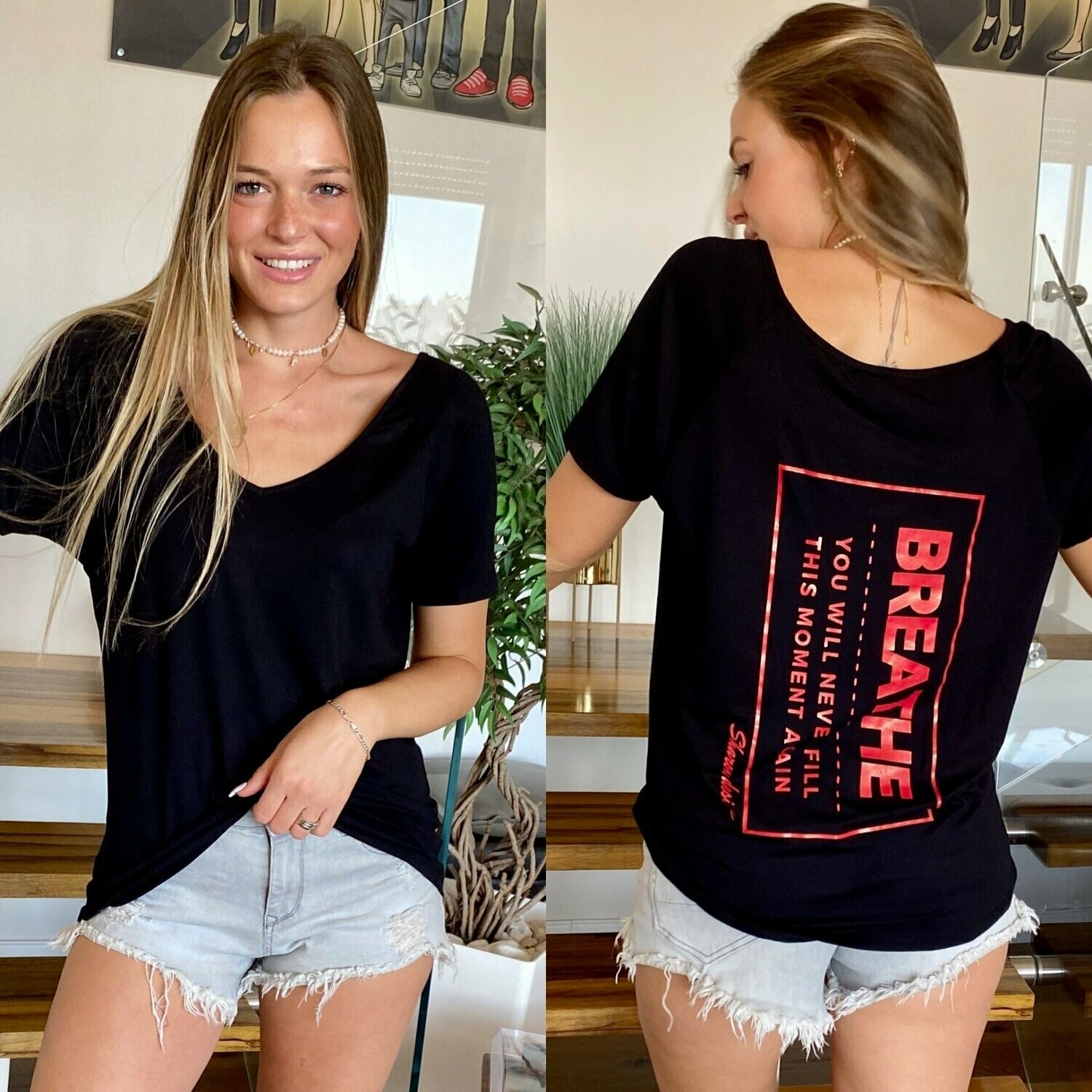 BREATHE-חולצה וי שחורה