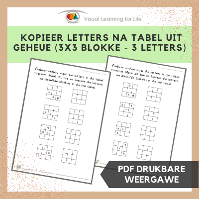 Kopieër Letters na Tabel uit Geheue (3x3 Blokke - 3 Letters)