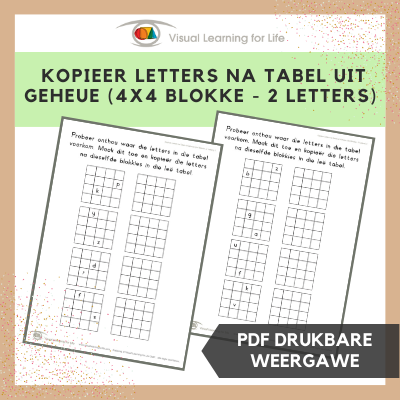 Kopieër Letters na Tabel uit Geheue (4x4 Blokke - 2 Letters)