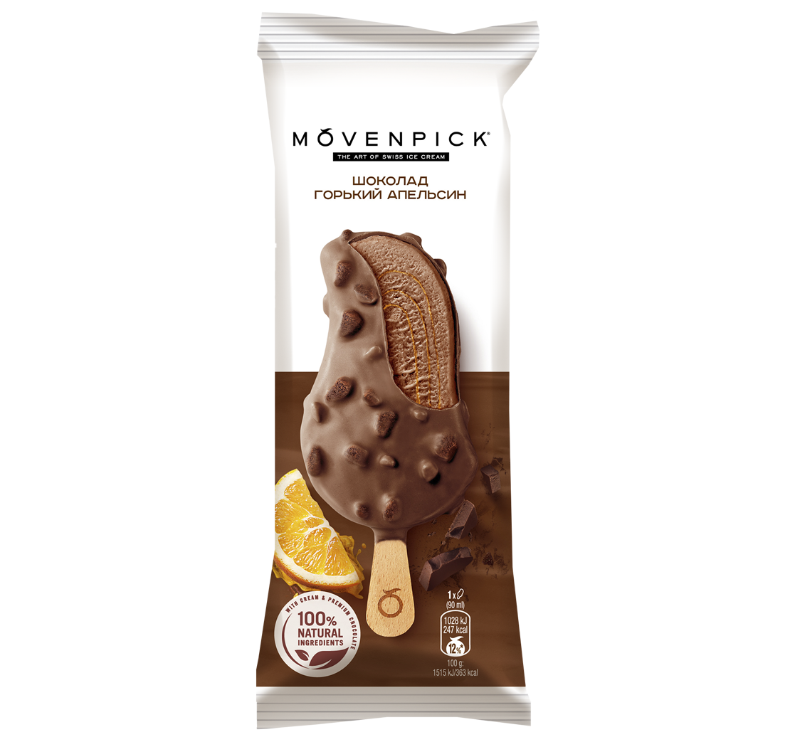 Мороженое МOEVSWITZ  Горький Шоколад с Апельсином  на палочке 90мл*27 шт код 31008603