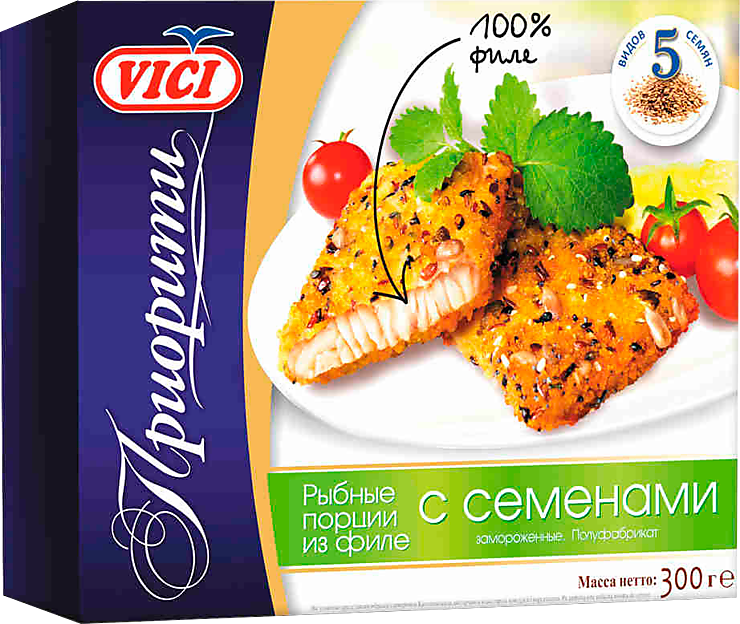 Рыбные порции из филе в панировке с СЕМЕНАМИ  VICI  300гр*10 шт
