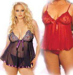 Lingerie 96121 Q Sequin Embroidery and Sheer Net Baby Doll QUEEN