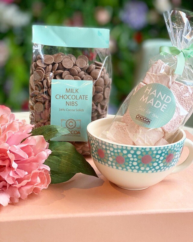 Luxury Handmade Ceramic Cup, Hot Chocolate Nibs &amp; Handcrafted Marshmallows