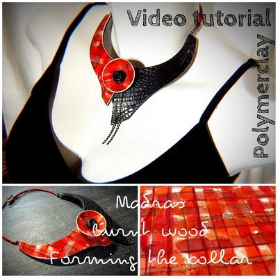 POLYMER CLAY. VIDEO TUTORIAL (3 videos=1 hour). "Madras effect with alcohol ink and burnt wood on collar". ENGLISH SUBTITLES.