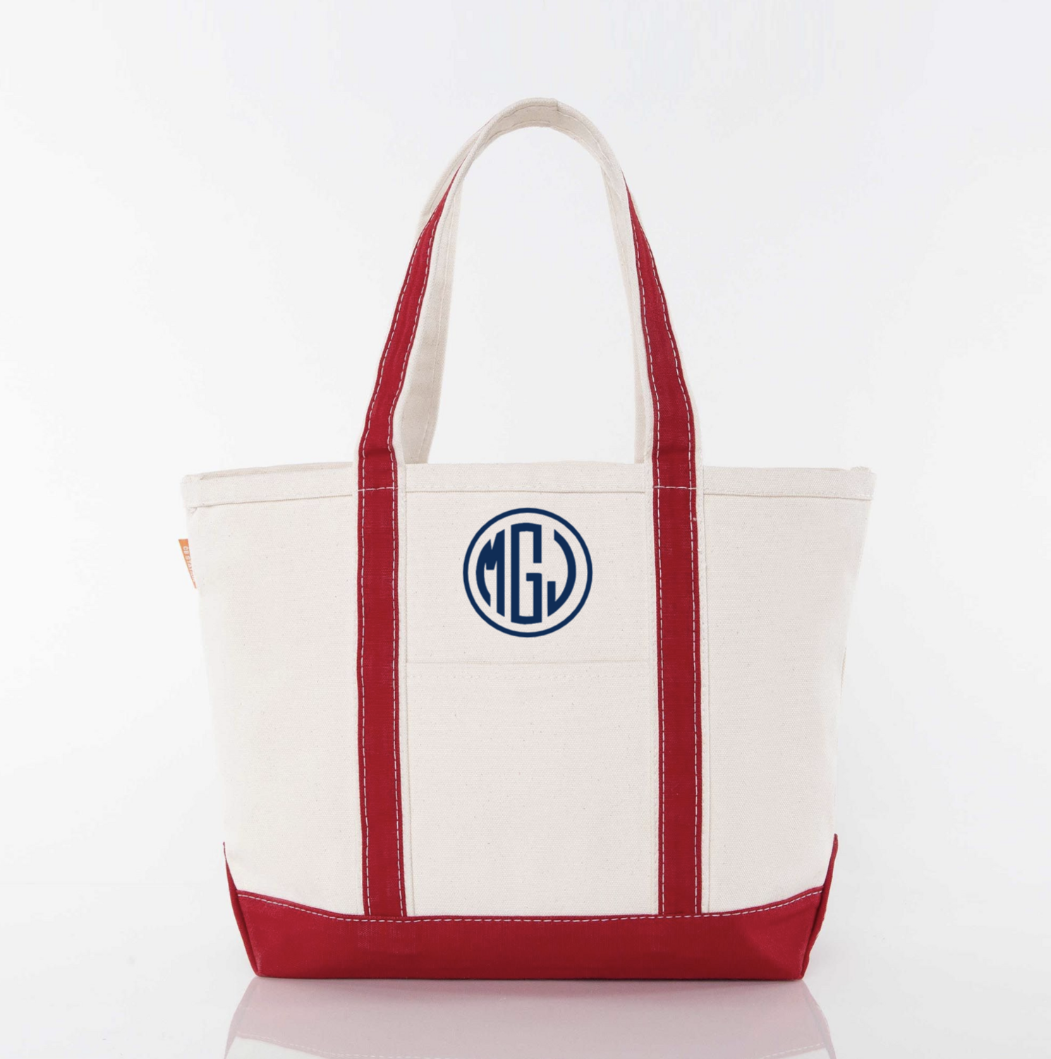 Classic Tote Bag, Red Trim - Circle Monogram