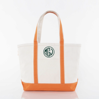 Classic Tote Bag, Orange Trim - Circle Monogram